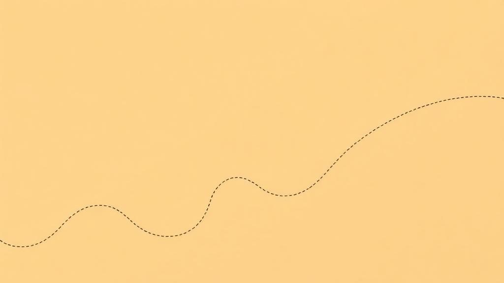 A winding dotted breadcrumb trail evolving into a straight grid line